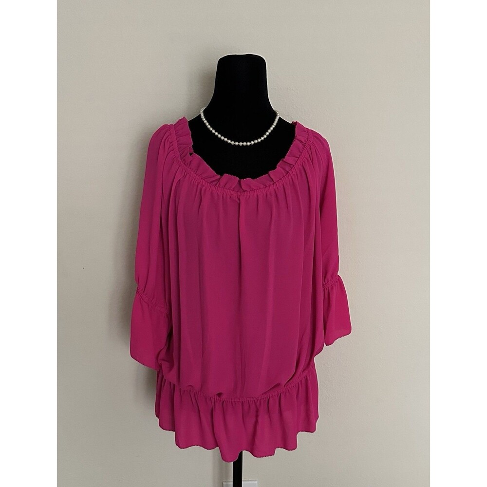 Lauren Ralph Lauren Women's Flowy Fuchsia Blouse - Size 1X Black Label Peplum - Picture 2 of 15